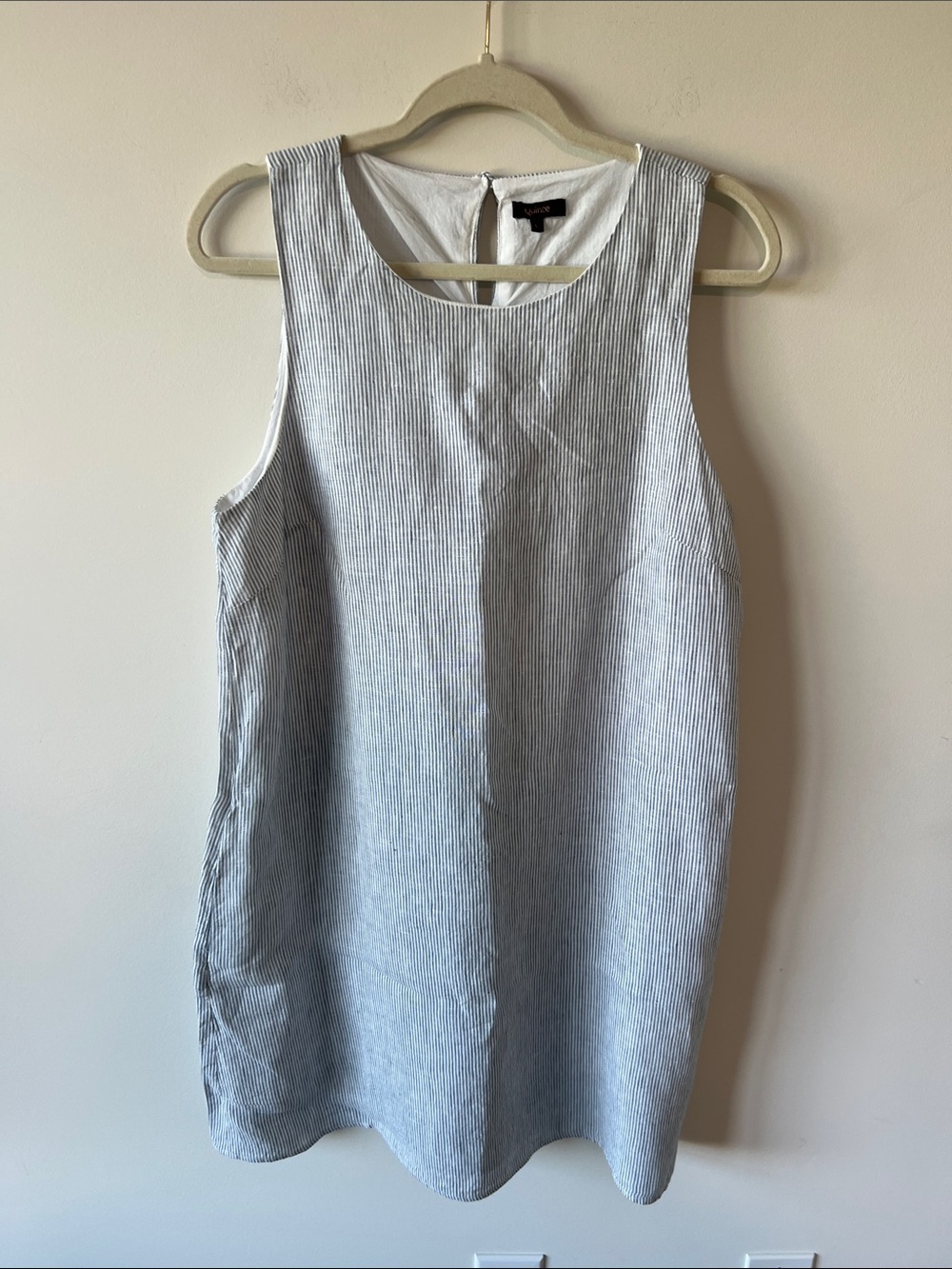 Quince Blue Pinstriped Linen Tank Dress New, Never Worn Pockets Lined - Picture 6 of 7